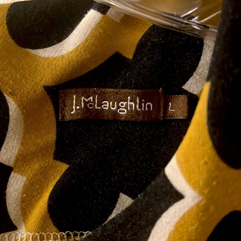 J. McLaughlin dress dimensional keyhole black and gold pattern, size large - Picture 4 of 4